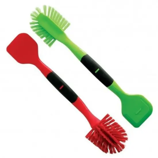 Norpro 2in1 Dish Scrub Brush Dishes Cleaning Scrubber Wand and Pot Scraper Red {1}