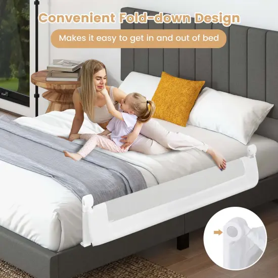 Babyjoy 60" Toddler Foldable Bed Rail with Adjustable Safety Strap Bedrail Guard White/Gray {6}