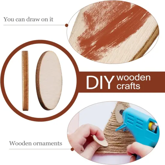 200pcs Unfinished Wood Oval Slices Natural Rustic Wooden Cutout {5}
