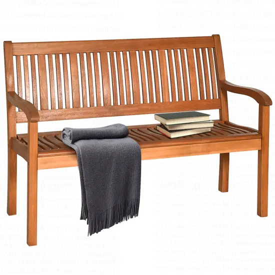 Costway 50'' Two Person Outdoor Garden Bench Loveseat Porch Chair Solid Wood W/Armrest {1}