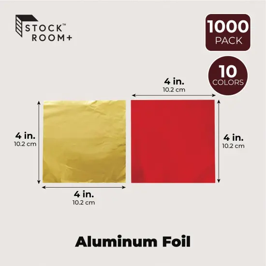 Aluminum Foil Wrappers for Candy and Chocolate (4 In, 10 Colors, 1000 Sheets) Multicolor {3}