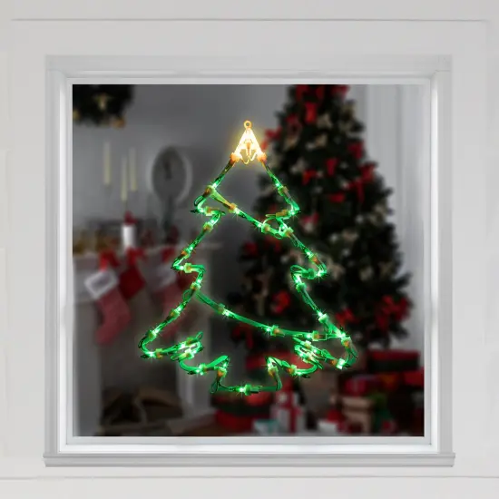 Northlight Lighted Christmas Tree Window Silhouette Decoration - 15" - Green and Yellow Lights White {4}
