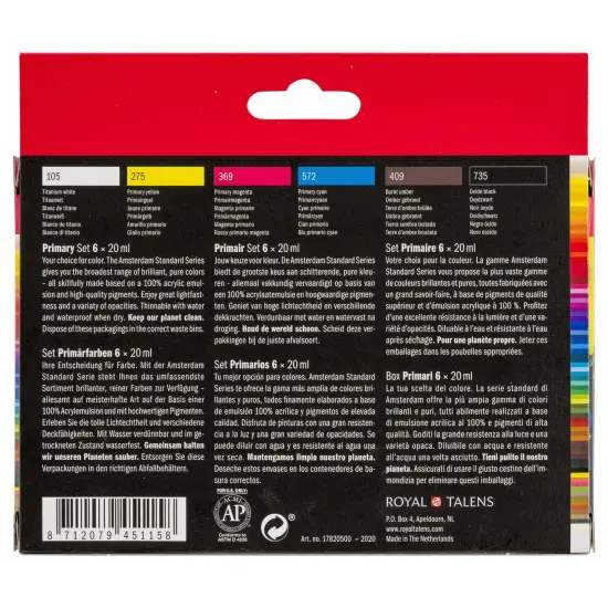 Amsterdam Standard Acrylic Paint Set 20ml 6/Pkg-Primary {4}
