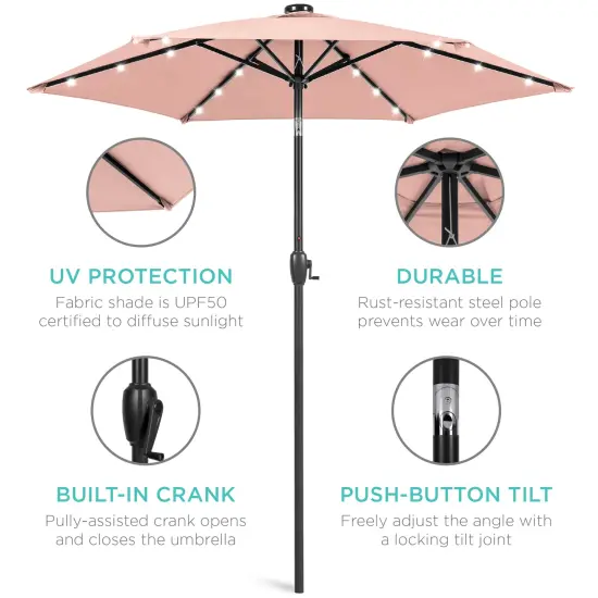 Best Choice Products 7.5ft Outdoor Solar Patio Umbrella for Deck, Pool w/ Tilt, Crank, LED Lights Rose Quartz {5}
