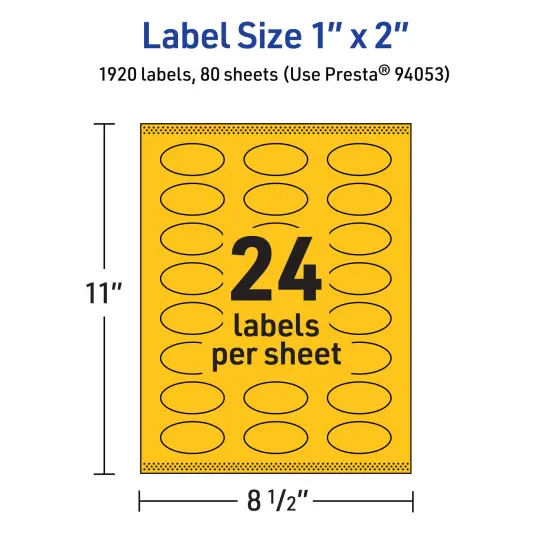 Avery Bright Yellow Paper Labels, 1" x 2" Oval {5}