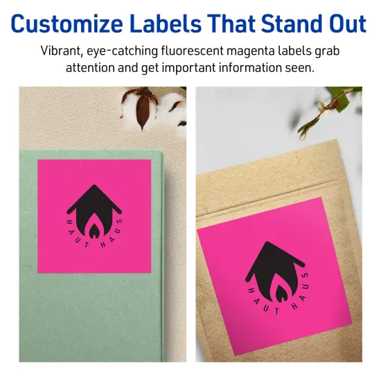 Avery Neon Magenta Paper Labels, 4" x 4" Square {3}