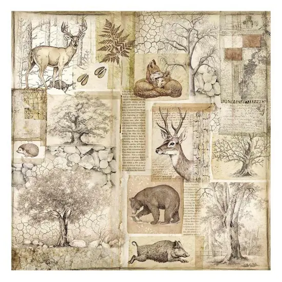 Stamperia Polyester Fabric 12"X12" 4/Pkg-Forest {6}