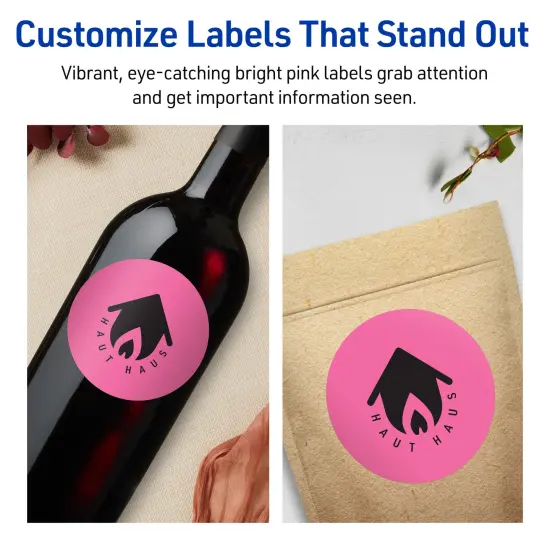 Avery Bright Pink Paper Labels, 3.5" Diameter Round {3}