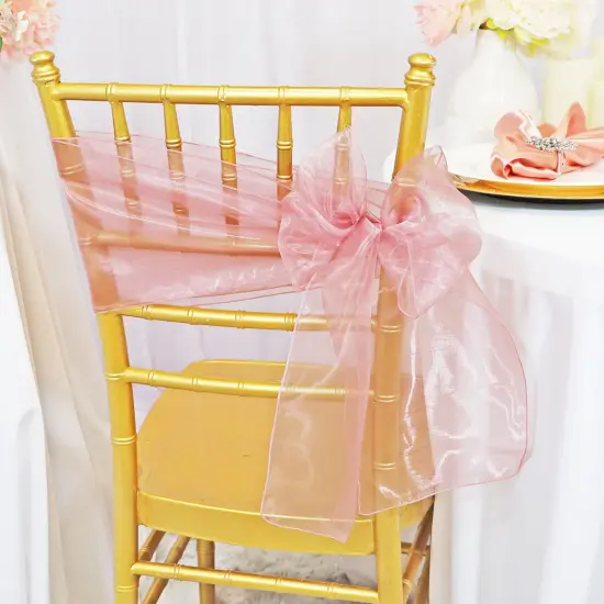 10 Pieces Rose Pink Organza Chair Sashes 8"x108" Elegant Event & Wedding Decor {2}