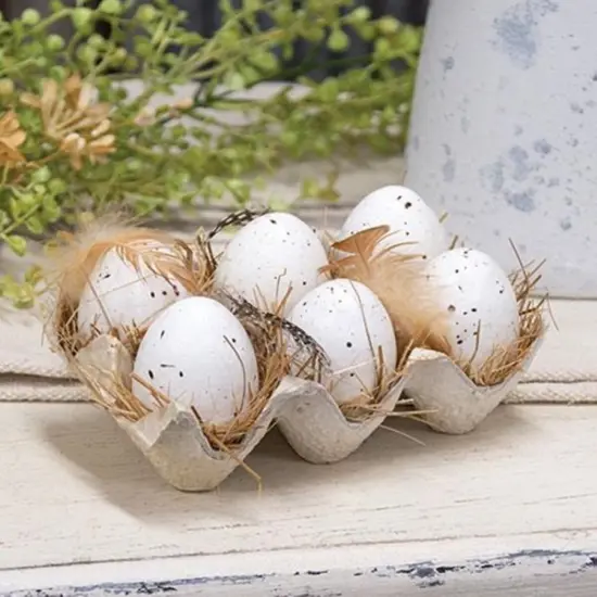 Set of 6 Natural Speckled Eggs in Crate for Rustic Easter Decor {2}