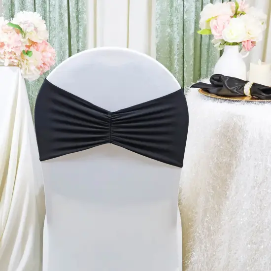 10 Pieces Black Ruffled Spandex Chair Bands for Classic Event Elegance 8x13 inches {2}