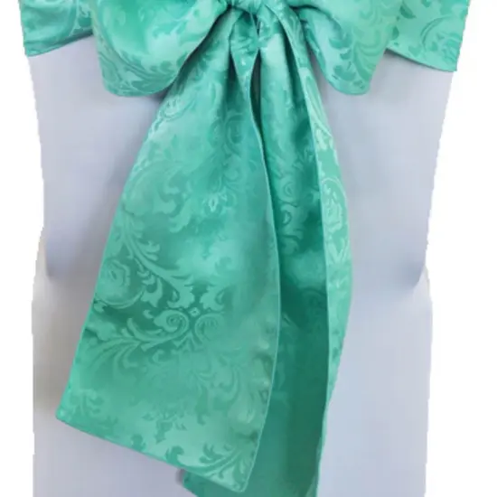 10 Pieces Tiff Blue or Aqua Blue Floral Damask Jacquard Chair Sashes 7.5 x 108 Inches {2}
