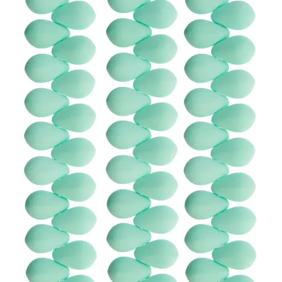 John Bead 114pcs 6x9mm Czech Glass White Alabaster Velvet Drop Bead Strands Soft Turquoise {2}