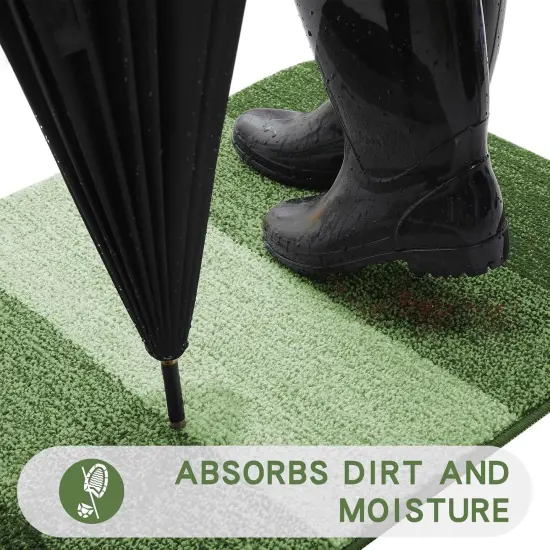 Indoor Outdoor Door Mat, 32x20 Non-Slip Absorbent Dirt Trapper, Low-Profile Washable Inside Entrance Front Floor Mat, Sturdy Soft Entry Doormats for Entryway, Green {4}