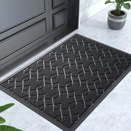 Front Door Mat, All-Season Waterproof Door Mats Outside Entrance, All-Weather Outdoor Indoor Non-Slip Doormat, Stain and Fade Resistant, Patio Entry Mat, 29.5x17, Black {1}