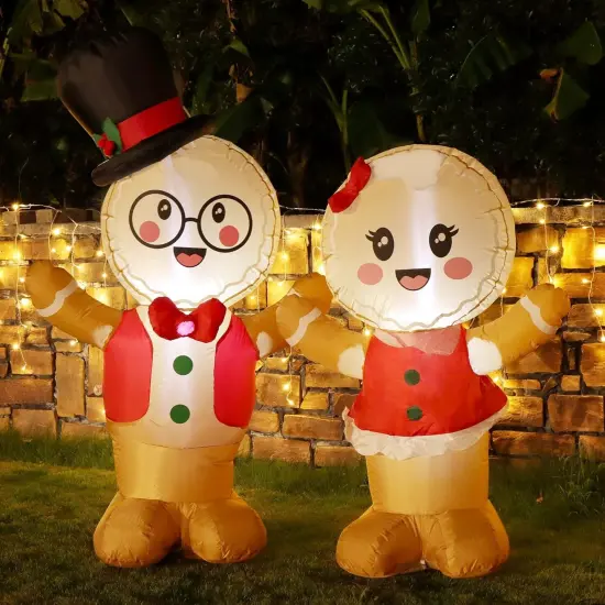 Christmas Inflatable Decoration, 5FT Set of 2 Blowup Welcome Gingerbread Man Couple, Adorable Xmas Inflatable Ginger Bread Man for Winter Holiday Garden Yard Lawn Outdoor Indoor Decor {1}