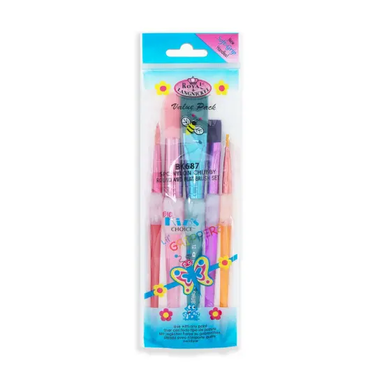 BK687 | Big Kid's Choice&trade; Lil' Grippers&trade; 5pc Nylon Chubby Round/Flat Brush Set {1}