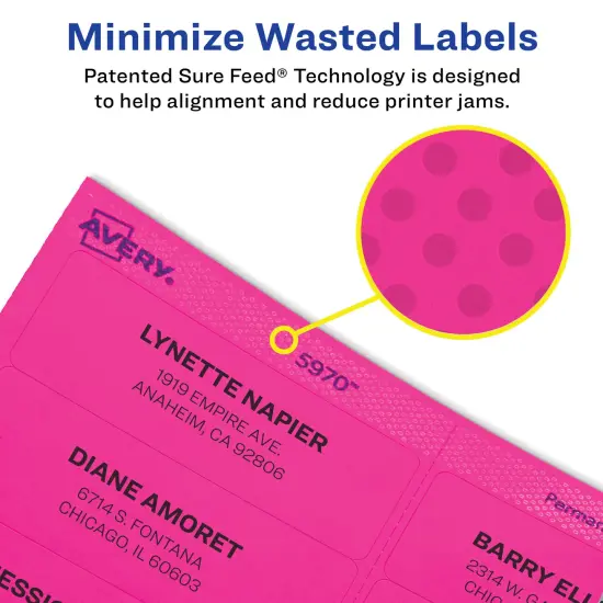 Avery 2"x 4" Neon Shipping Labels with Sure Feedfor Laser Printers, Assorted: Green, Pink, Yellow Labels, 500 Neon Labels (5956) {3}