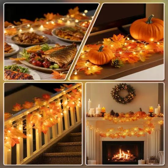 Fall Decor 3-Pack Fall Leaf Garland with Lights {3}