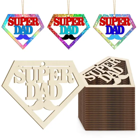 Wooden DAD Ornaments to Paint Father's Day Birthday Party Decoration Cutouts Unfinished 24PCS 3.5 x 3 inches, DIY Blank Unfinished Wood Daddy Ornament for Home Crafts Hanging Father Day Decoration {1}