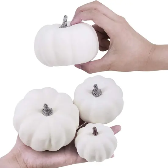 12 PCS Assorted Sizes White Artificial Pumpkins {3}