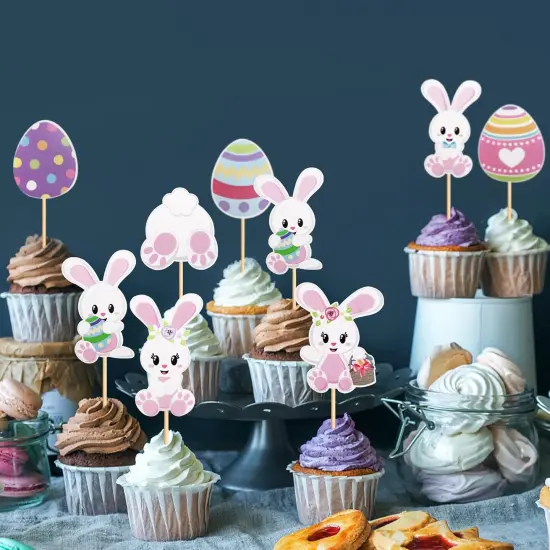 32 PCS Easter Cupcake topper Bunny Cupcake Toppers Easter Egg Cupcake Topper Rabbit Easter Party Cake Topper Decorations (Bunny Back) {4}