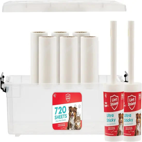 IRIS USA Extra Sticky Lint Roller, Standard Pack Comes with Storage Box and Refills, 90 Sheets/Roll, 720 Sheets Total {1}