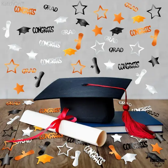 Congrats Grad Graduation Confetti 2025 - Pack of 1000 | Orange and Black Graduation Confetti for Class of 2025 Decorations {3}