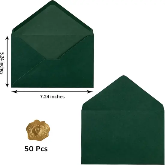 50 Pack A7 Colorful 5x7 Envelopes V Flap Invitation Envelopes for 5x7 Cards, Birthday, Weddings, Graduations, Greeting Cards, Baby Shower 5.24 x 7.24 Inches (Dark Green) {2}