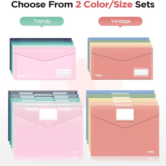 10Pack Envelopes, Clear Folders for Documents, Trendy Colors, Super Heavyweight Plastic Document Holders, Storage Pouches, File Envelopes for School & {1}