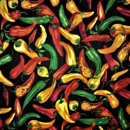 1 Yard Black Chili Pepper Print Poly Cotton Fabric for Culinary Crafts, Home Decor, and Apparel 59/60 Inch Width {1}