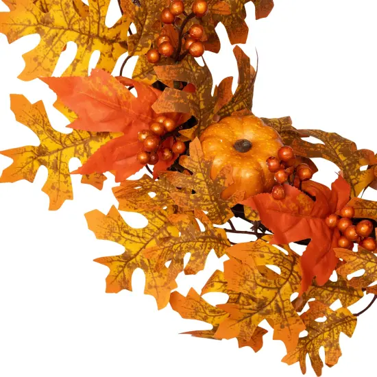 Northlight Autumn Leaves Pumpkins and Berries Artificial Fall Harvest Wreath - 22" Orange {6}
