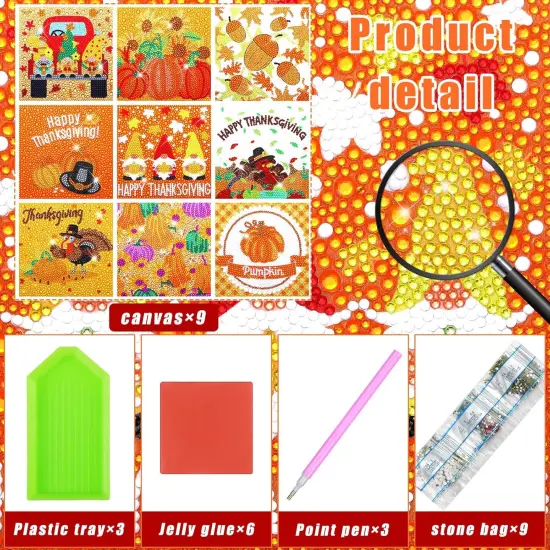 9 Pcs Fall Thanksgiving Day 5D Diamond Painting Kits {2}