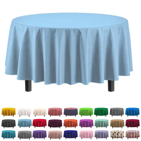 Exquisite Disposable Round Plastic Tablecloths &ndash; 12 Pack 84" Disposable Table Cloths &ndash; Indoor/Outdoor Party Tablecloth &ndash; Round Plastic Table Cover for Events & Party Supplies Light Blue {6}