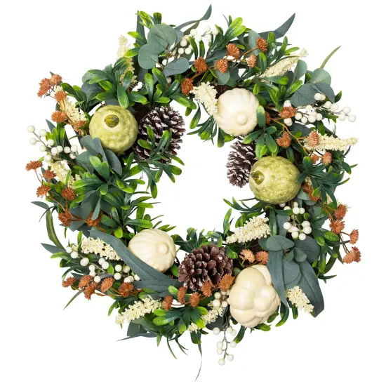 Northlight Gourds and Pinecones Artificial Fall Harvest Wreath - 24" Green {3}