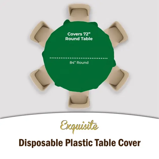 Exquisite Disposable Round Plastic Tablecloths &ndash; 6 Pack 84" Disposable Table Cloths &ndash; Indoor/Outdoor Party Tablecloth &ndash; Round Plastic Table Cover for Events & Party Supplies Emerald Green {3}