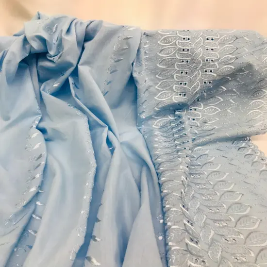 1 Yard Baby Blue Single Border Embroidered Eyelet Fabric 80% Polyester 20% Cotton 43/44 Wide {3}
