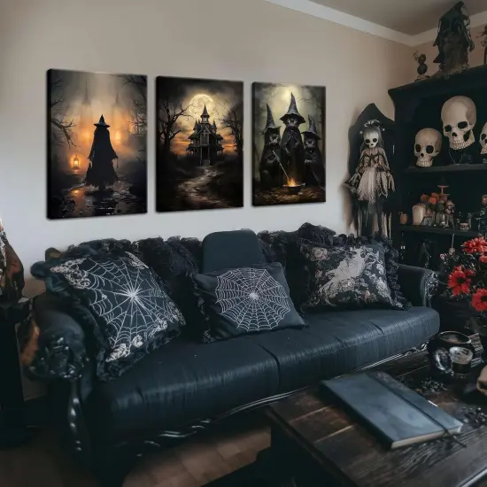 3 Piece Halloween Dark Witch Canvas Wall Art - 12x16 Inches {2}
