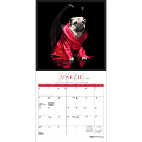Fantasy Pugs OFFICIAL | 2026 7 x 14 Inch (Hanging) Monthly Mini Wall Calendar {3}