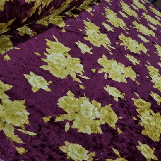 1 Yard Merlot Solar Gold Crushed Velvet Floral Stretch Fabric for Costumes Drapes Apparel 60 Inch Width {4}