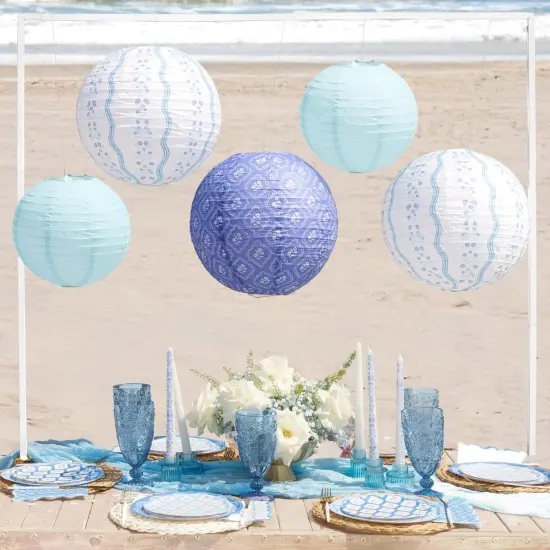 Blue Coastal Paper Lanterns - 6 pcs. {1}