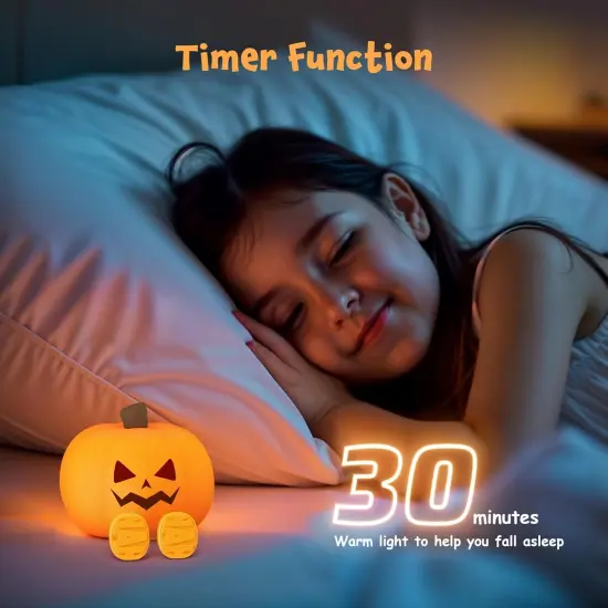 Cute Pumpkin Night Light Rechargeable LED Pumpkin Bedside Lamp {4}