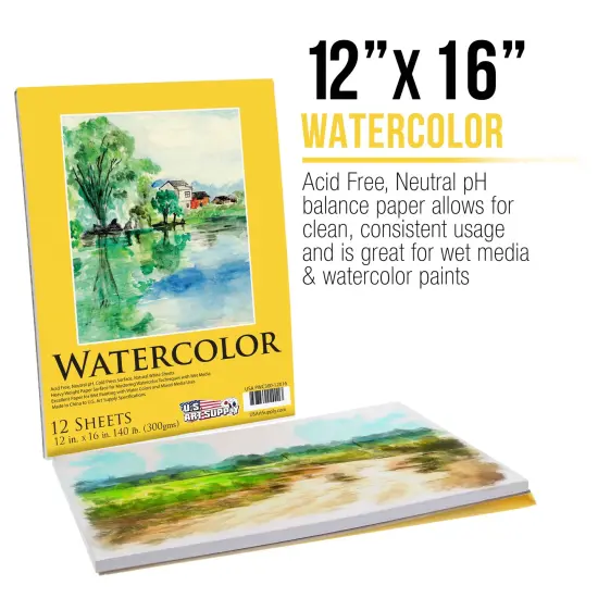 12" x 16" Premium Heavyweight Watercolor Paper Pad, Pack of 2 (12 Sheets Each), 140lb (300gsm) - Spiral Bound, Cold Pressed, Acid-Free, Wet, Water Color Paper - For Artists, Students {2}