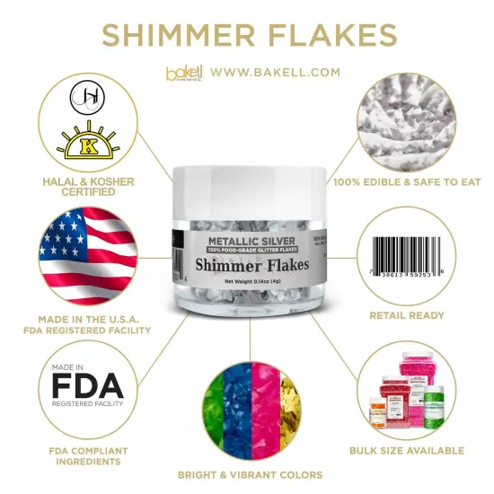 Metallic Silver Edible Shimmer Flakes 4 Gram Jar {5}