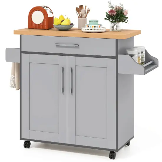 Costway Rolling Kitchen Island Cart Storage Cabinet w/ Towel & Spice Rack White\Black\Cherry\Gray {10}