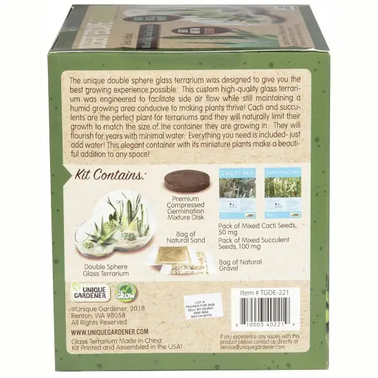 Unique Gardener: Desert Escape Growarium - DIY Double-Sphere Glass Terrarium Starter Kit, Grow Cacti & Succulents, Mini Nature Plants, Adults & Kids {4}