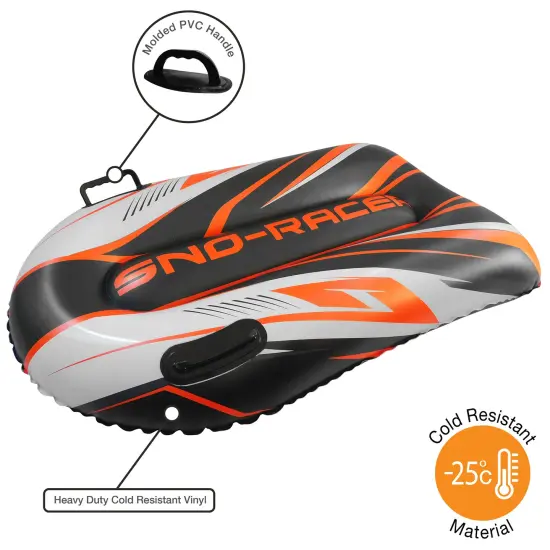 CocoNut Outdoor: Orange Cyclone Toboggan Snow Sled - 48x31" Blue-Black-White - Winter Inflatable, Cold Resistant PVC, 200lb Cap, Kids-Teens-Adults 8+ {3}