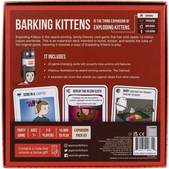 Exploding Kittens Barking Kittens Expansion Pack Party Game {3}