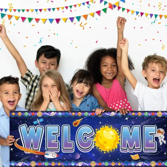 2 Pcs Classroom Welcome Banner Poster Outer Space Classroom Motivational Banner {2}