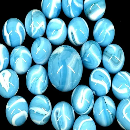 25 Glass Marbles AIR Blue/White Game Pack Shooter Swirl {3}
